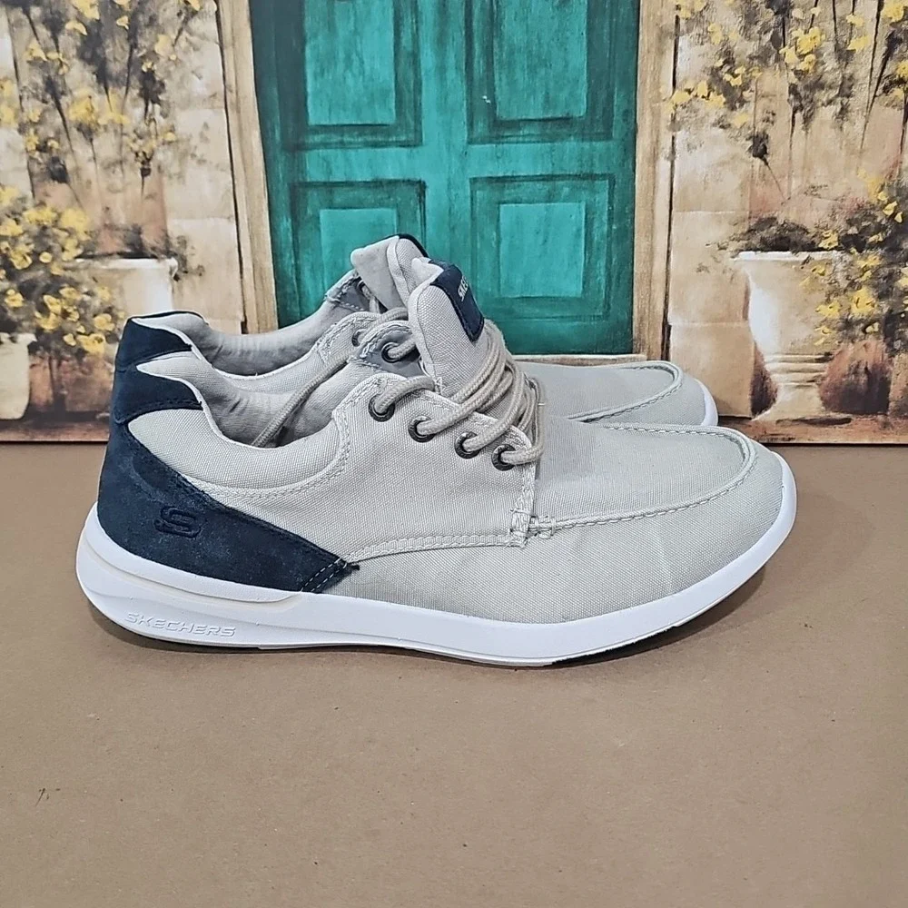 Skechers Men Relaxed Fit Elent Arven Shoes Gray Leather Lace Up Memory Foam 10.5